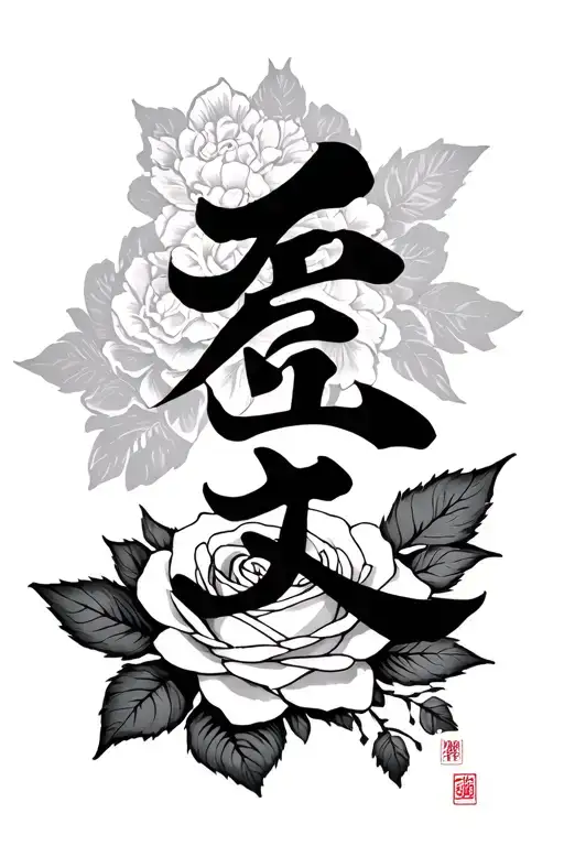Kaizen Japanese Letters With Rose Below