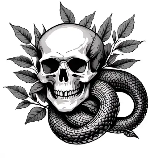 Skulls Leaves And Snake Slithering
