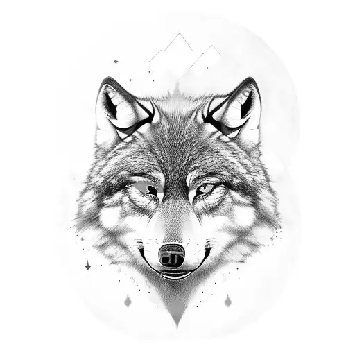 Wolfs Face Split By A Tree With One Blue And One Green Eye