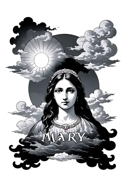 The Name Mary White Clouds Surrounding And A Sun In The Back Ground