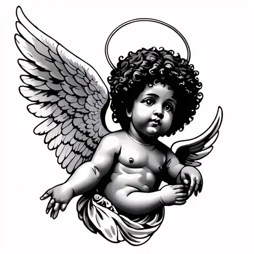 Afro Latin Cherub Angel With Wings And Halo
