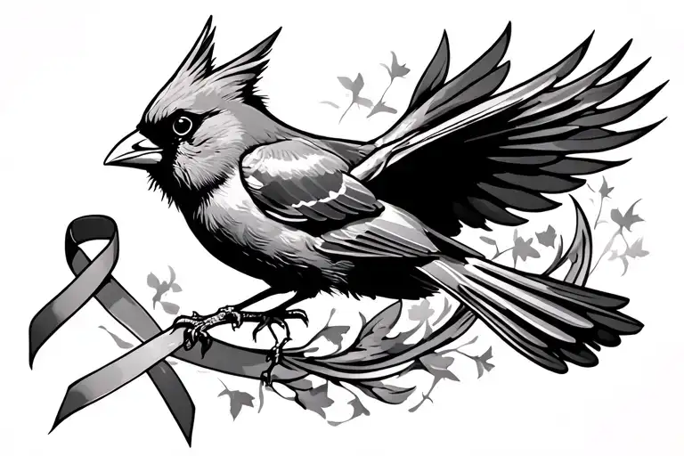 Cardinal Flying With Cancer Ribbons