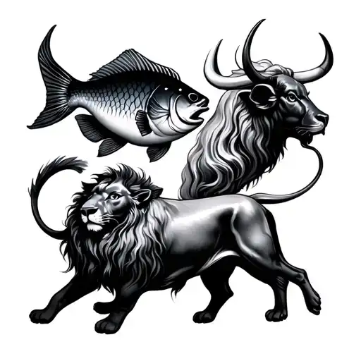 Pisces Fish And Leo Lion And Taurus Bull