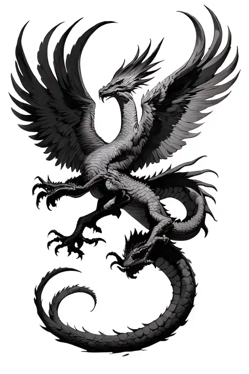 Rising Pheonix Above A Dragon