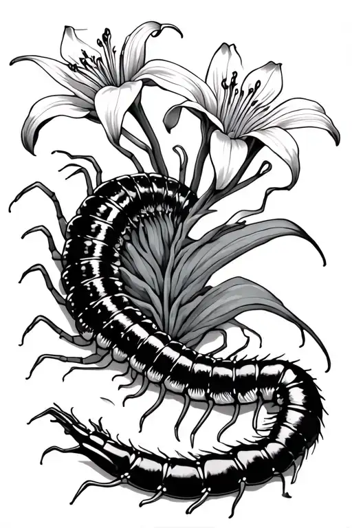 Big Centipede With Spider Lily