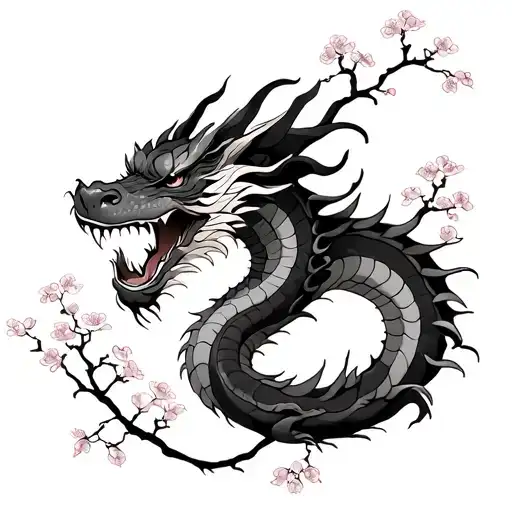 Dragon With Fine Cherry Blossom Lines