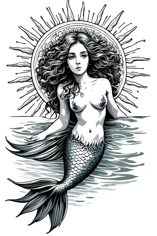 Mermaid Swimming Up Towards The Sun