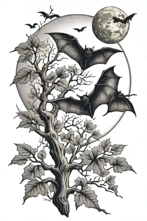 Leafless Tree Bats Flying Moon