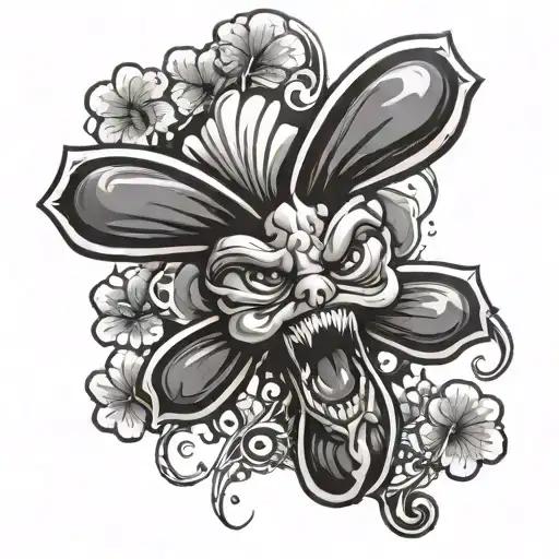 Sukuna Mouth Open 5 Leaf Clover On Tongue Coming Out And His