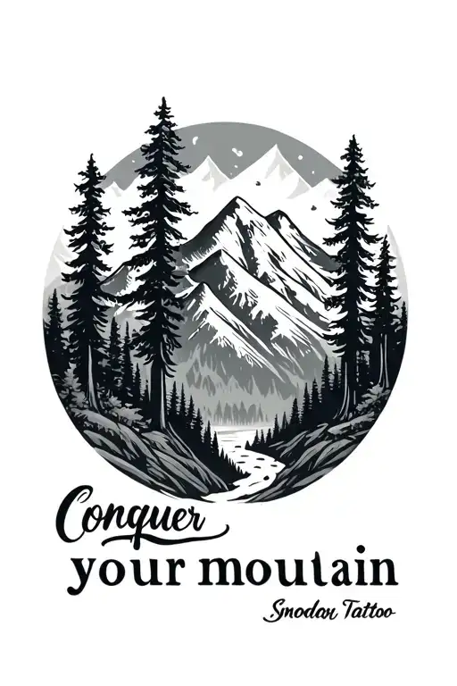 Forest Outdoors Mountain With Text 'Conquer Your Mountain'