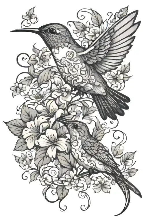 Hummingbird And Butterfly Intertwined In A Vine Design On The Arm