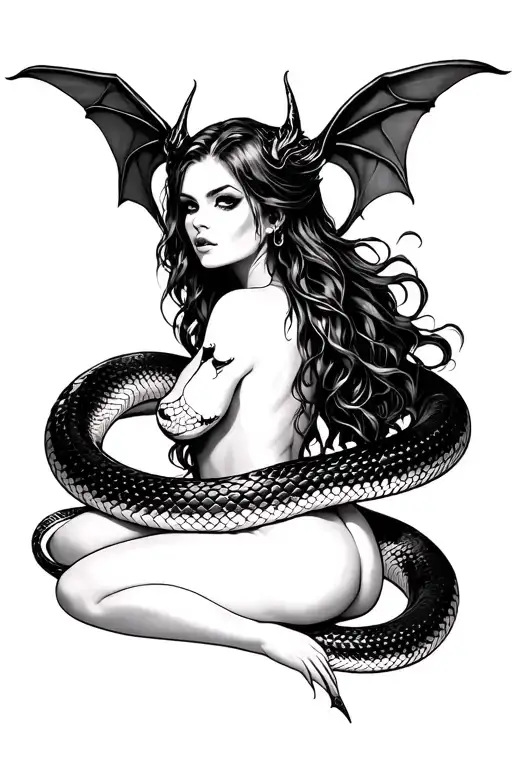 Sexy Succubus Surounded By A Snake