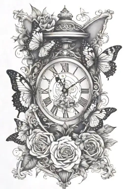 Clock Hourglass Butterfly Floral
