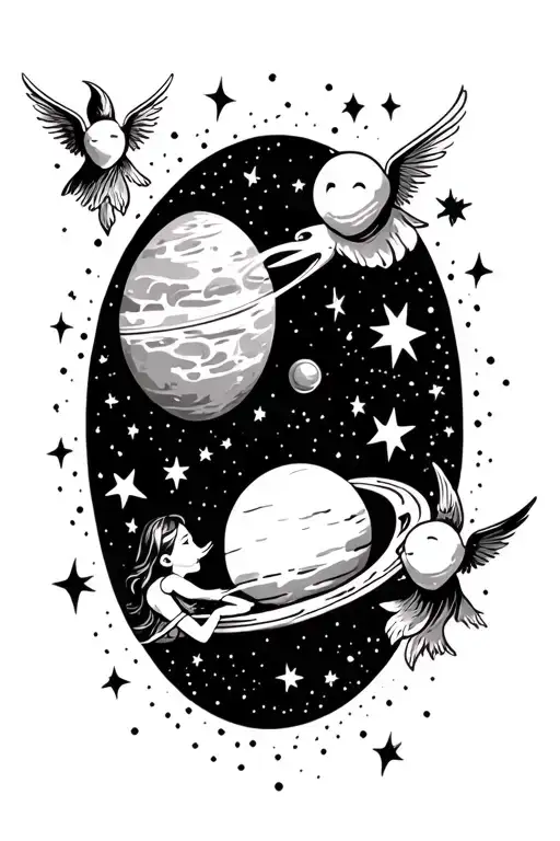 Outer Space And Stars With Heaven And Small Angels