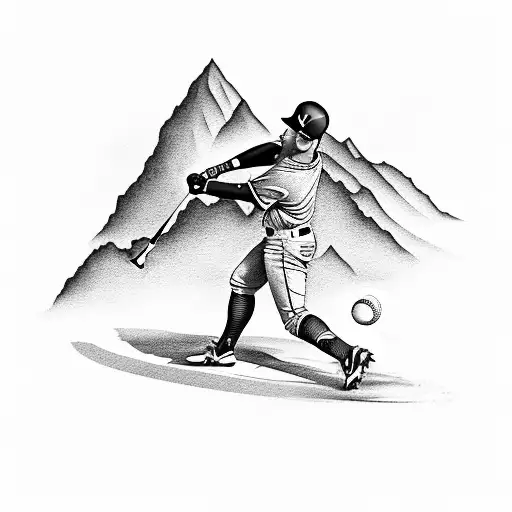 A Silhouette Of A Baseball Player Hitting A Ball In Front Of A Majestic Mountain Backdrop