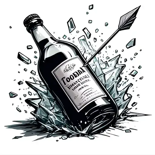 Arrow Hitting A Bottle Of Vodka And Exploding Out The Other Side With Shards Of Glass Flying