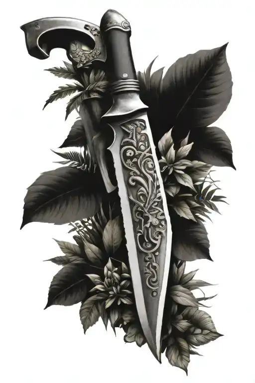 A Vintage Antique Knife Surrounded By Lush Jungle Foliage On A Long