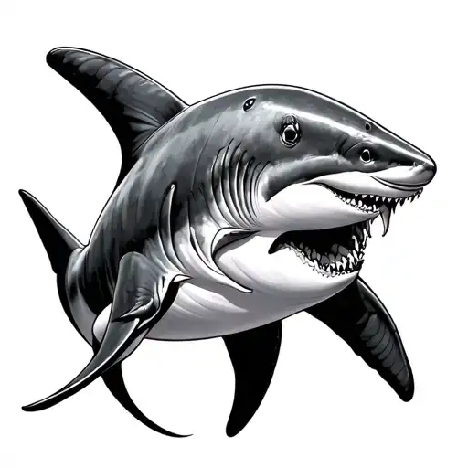 Dophin And Shark Swimming Together