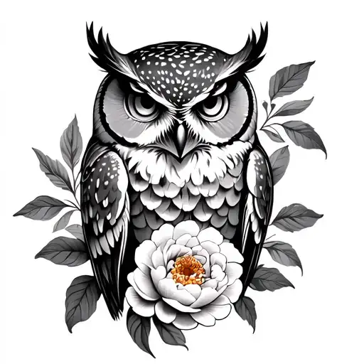 Owl With Peonies