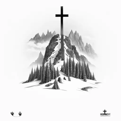 A Cross On The Ground In Front Of Majestic Mountain