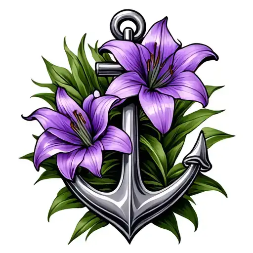 Anchor With Two Purple Lilies