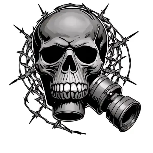 Badass Skull With Gas Mask With Barbed Wire Wrapped