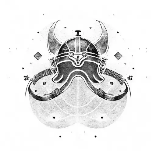 A Black And Grey Viking Helmet With Constellations Inside