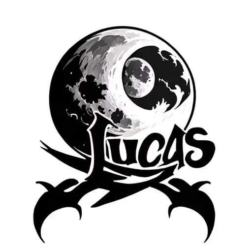 The Name Lucas With Moon Merging Together