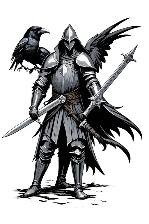 Medieval Knight Holding A Sword And A Raven