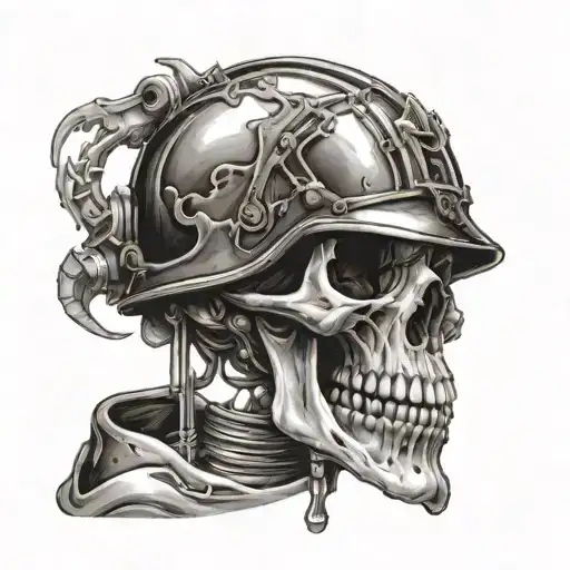 Skull With Helmet Melting Off The Side