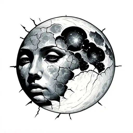 Moon And Face Outline With A Crack