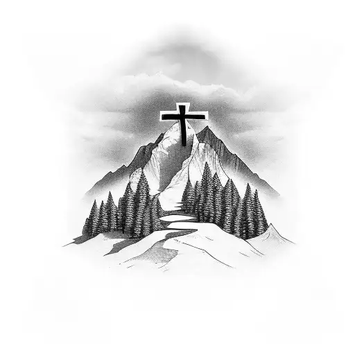 A Cross On The Ground In Front Of Majestic Mountain