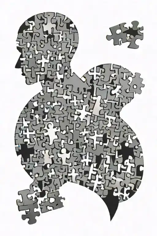 Parent 2 Children Silhouette Made Of Jigsaw Pieces