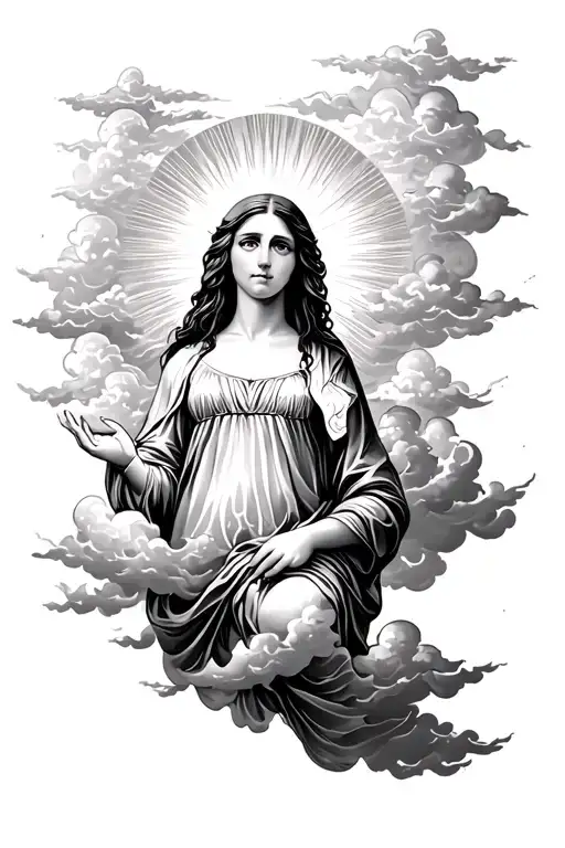 Mary White Clouds Surrounding And A Sun In The Back Ground