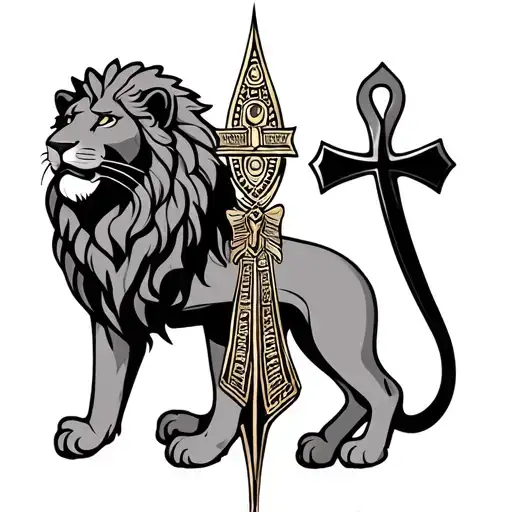Lion And Ankh Symbol Intertwined