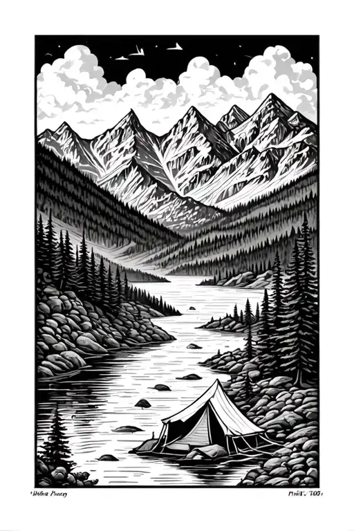 Mountains And Rivers And Camping Scene Immersed