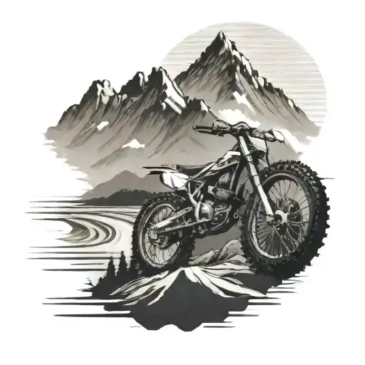 A Trail Of Tire Tracks Leading To A Mountain Peak With A Dirtbike At The Summit
