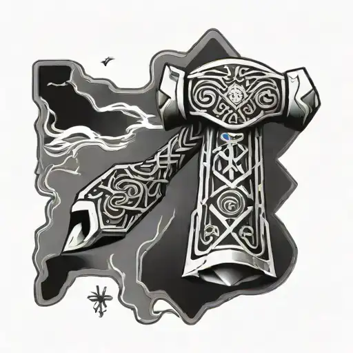 Thor Hammer And Lightings With Nordic Runes Forearm