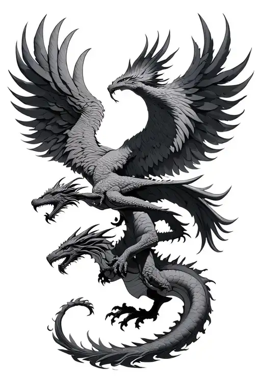Rising Pheonix Above A Dragon