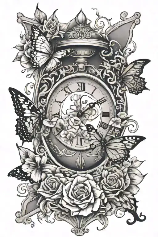 Clock Hourglass Butterfly Floral