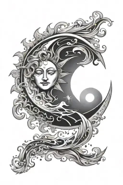 Sun Moon Celestial Waves Merging