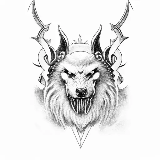 Odin And Hugin And Muninn And Fenrir In The Back Ground Eating Tyrs Hand