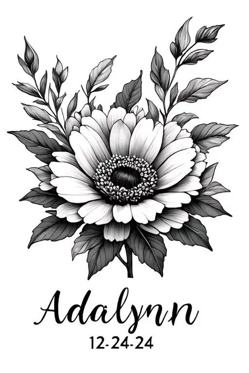 December Birth Flower With Name Adalynn And Date Of 12-24-24