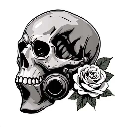 Skull With Gas Mask With Roses
