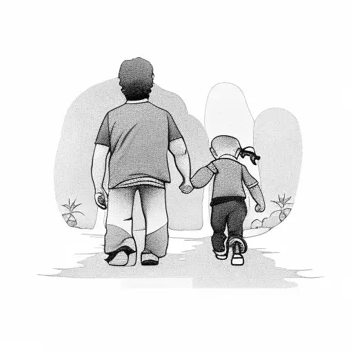 Little Child Holding Hand With Father When They Walking