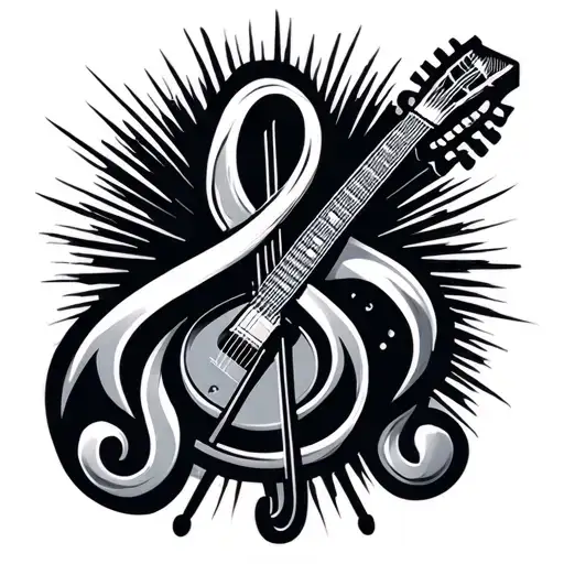 Guitar Microphone Treble Clef Intertwined