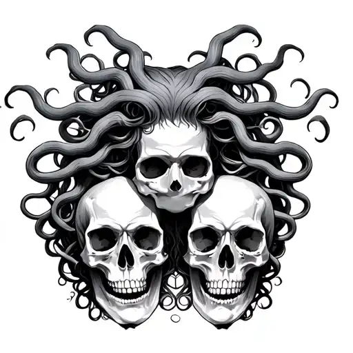 Medusa And Skulls Facing Each Other