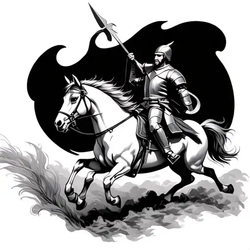 Knight On White Horse Galloping