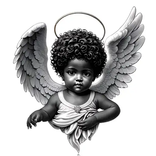 Realistic Afro Latin Cherub Angel With Wings And A Halo Memorial