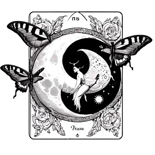 Moon Tarot Card With Moth Surrounded